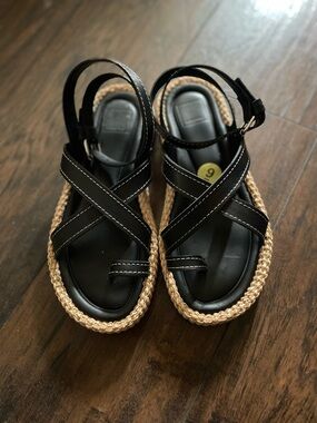 Dolce Vita Black and Tan Braided Espadrille Sandals